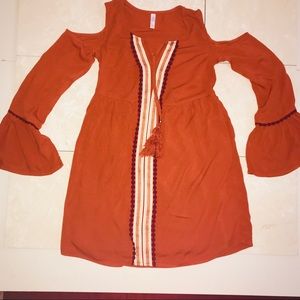 Orange boho cut-out shoulder bell sleeve